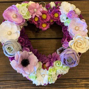 Beautiful Heart Shaped Wreath Roses & Flowers Shades of PURPLES Spring Valentine